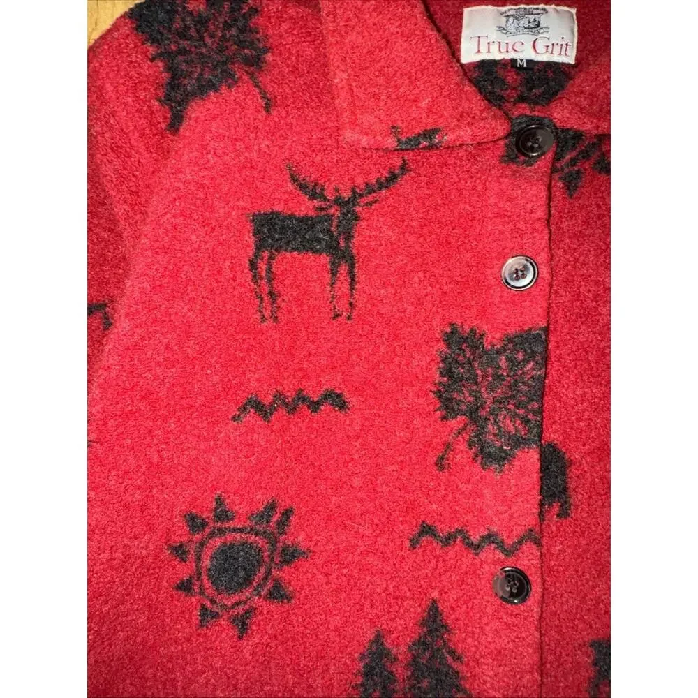 Vintage True Grit Fleece Jacket Medium Cropped Red Outdoors 21x21 USA Northstyle